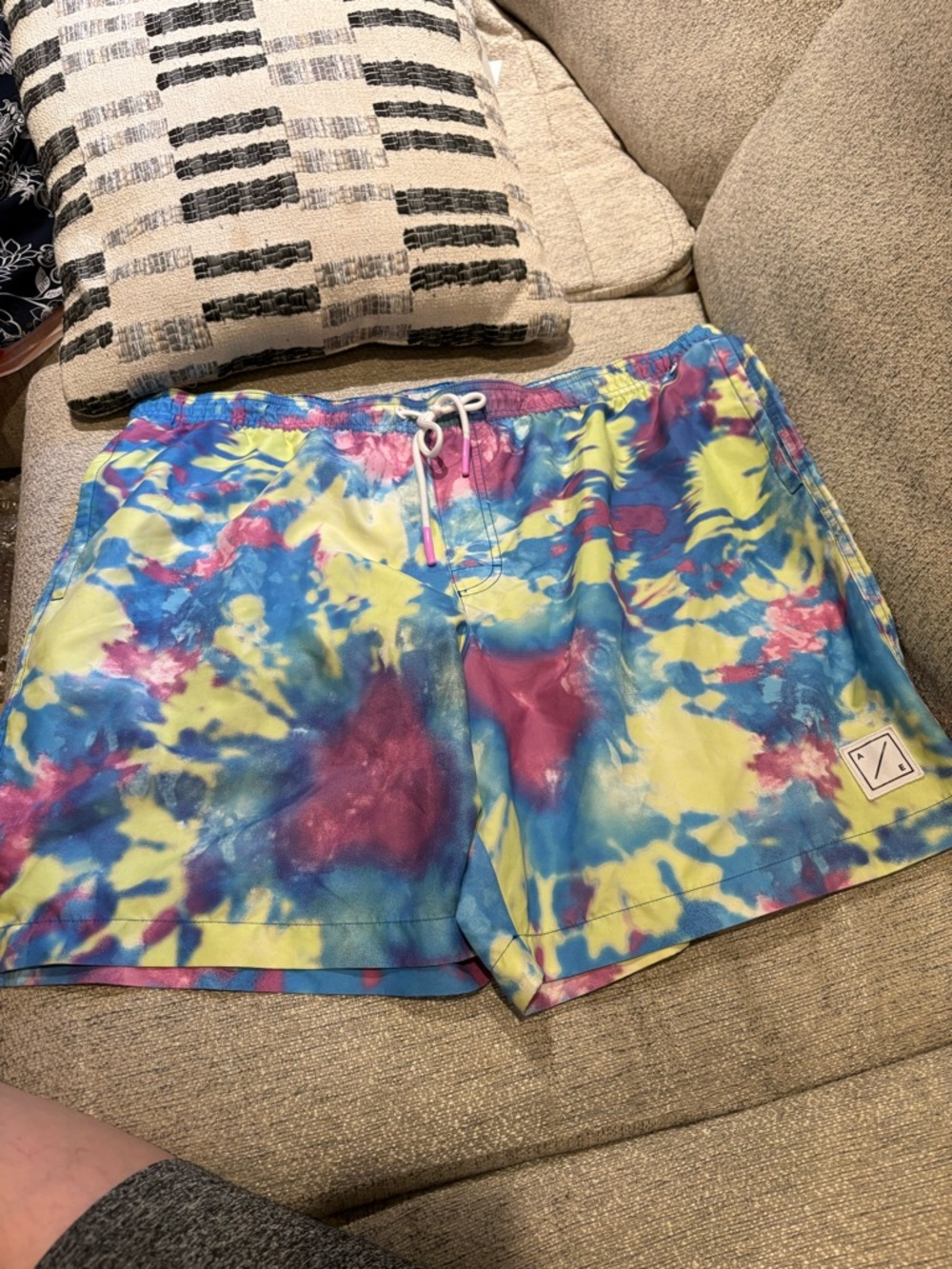 American Eagle Outfitters Men’s Tie-Dye Swim Trunks - Blue, Yellow & Pink